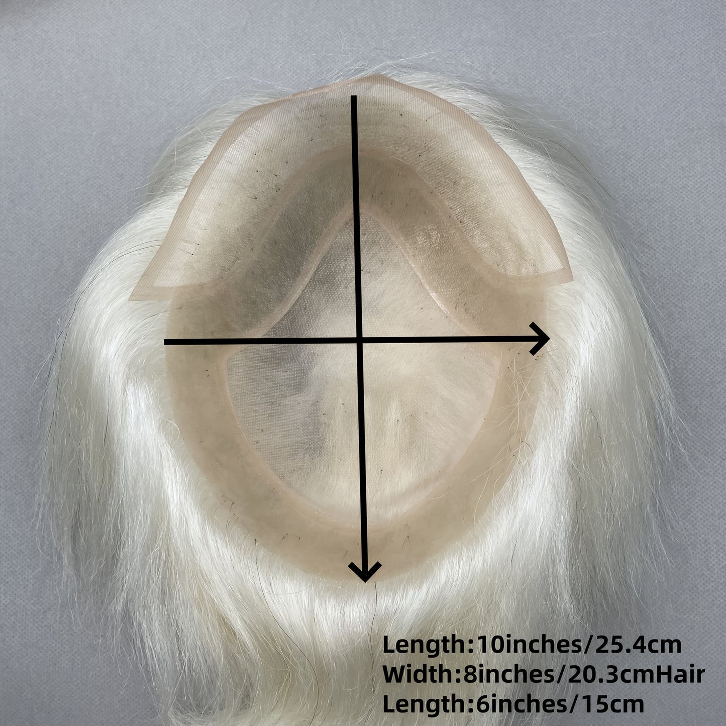 Mono Full Lace White #T1b 8x10 100% Human Hair Topper with PU Strip